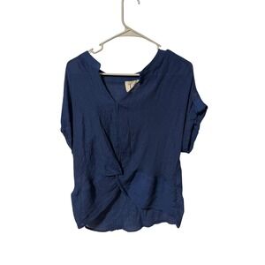 Twine and String Navy Blue Twist Front V-Neck Blouse XL MT4184469GTS